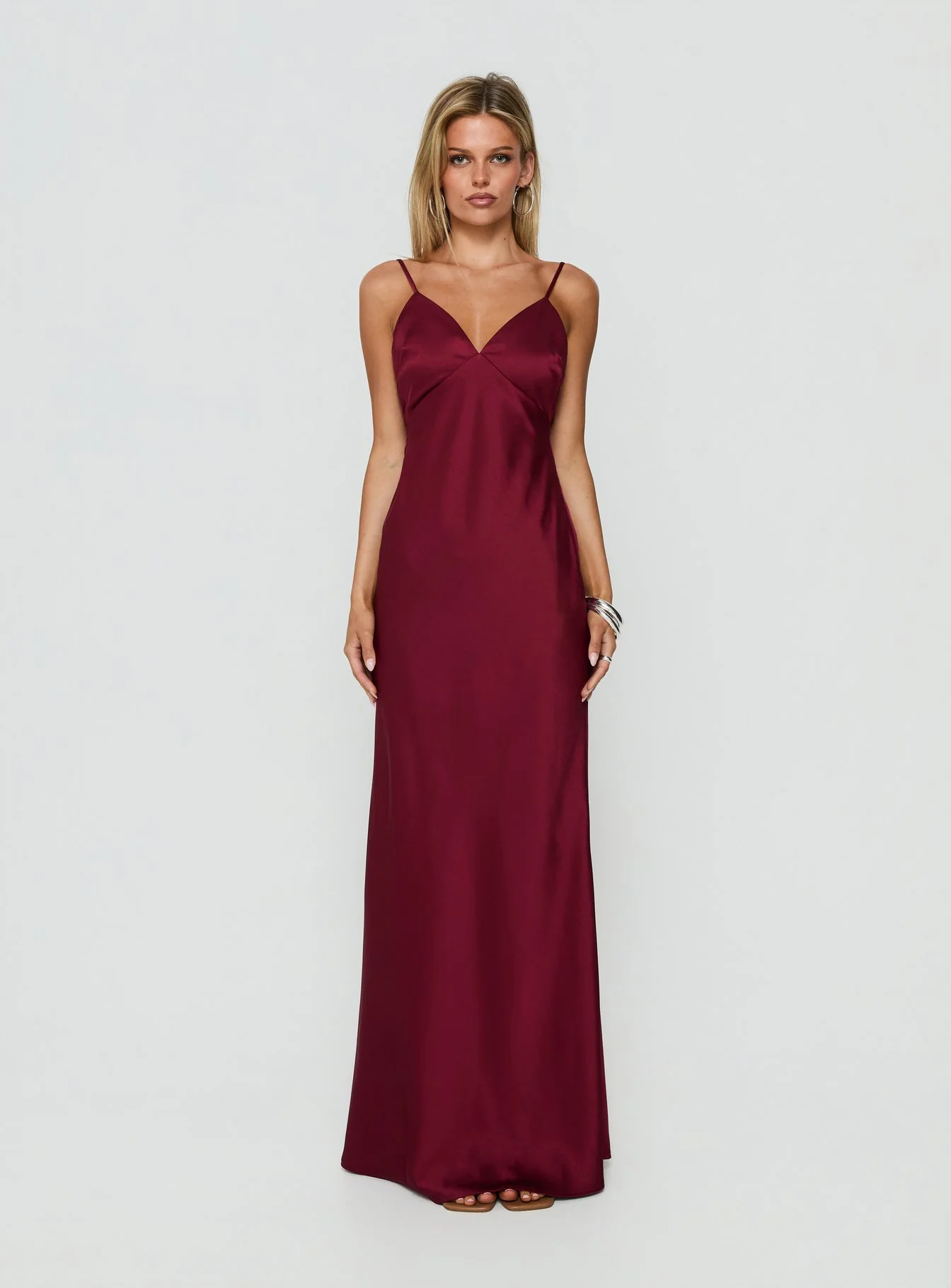 Flip A Switch Satin Lace Slip Maxi Dress Burgundy