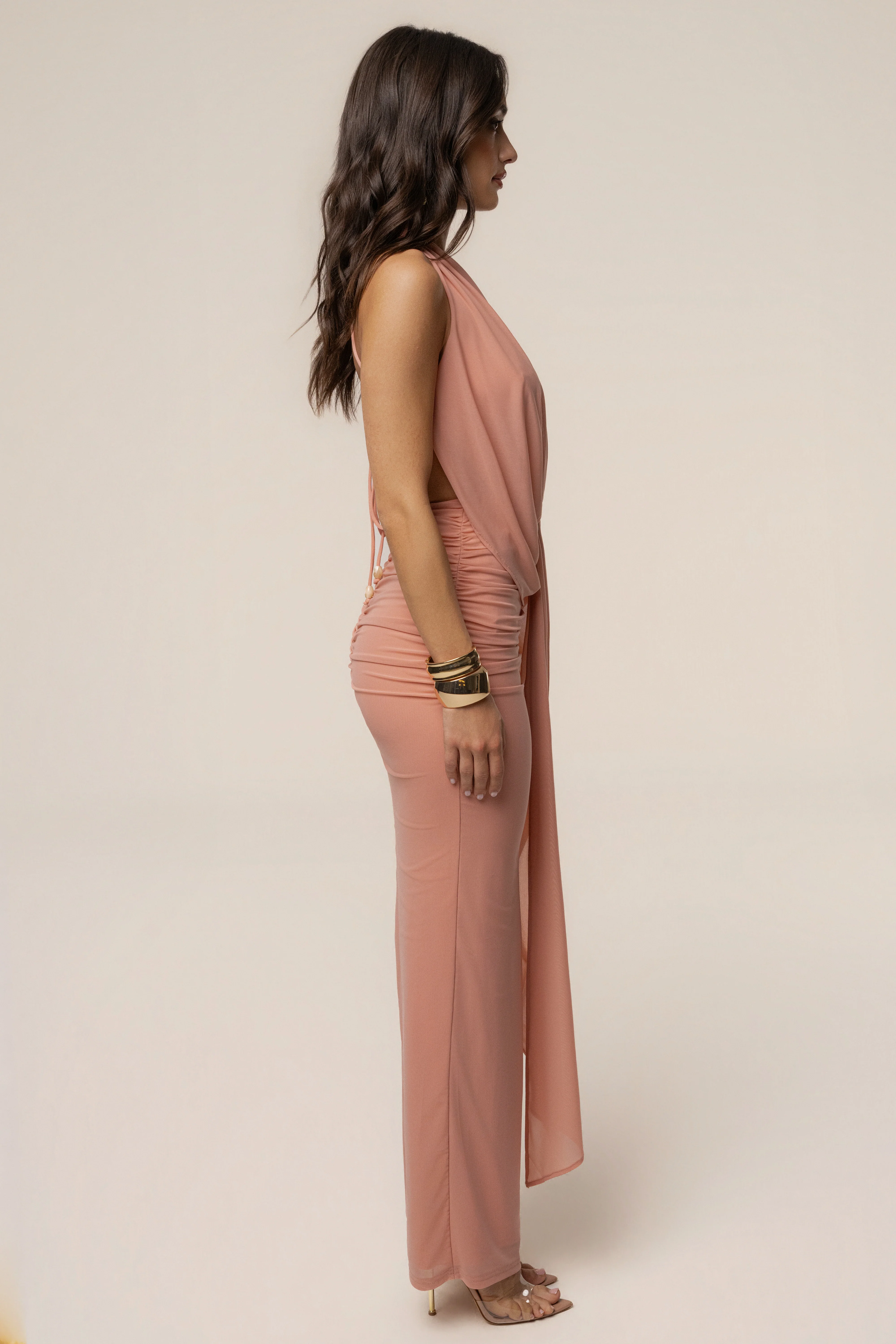Peach Alaina Plunge Maxi Dress