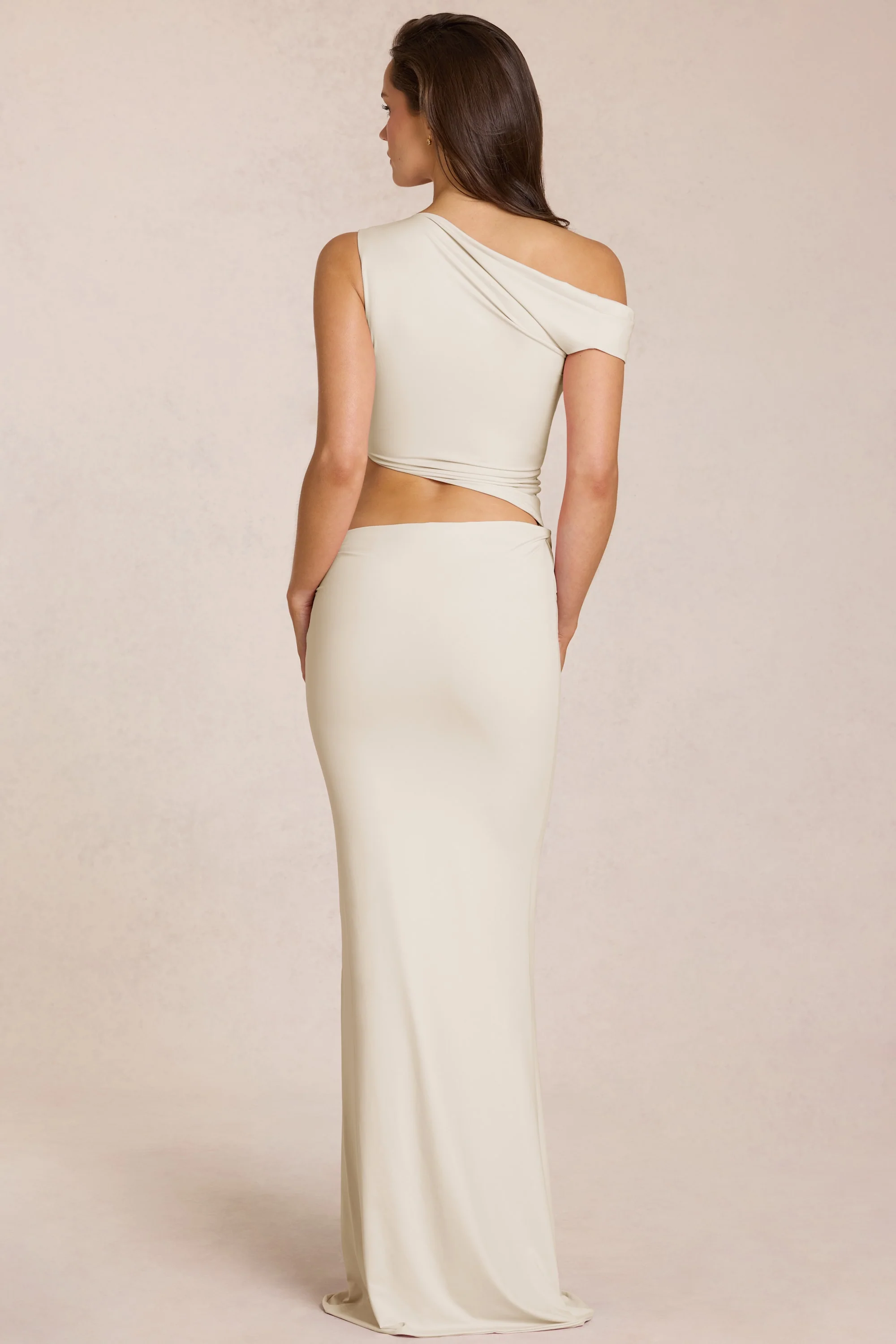 Asymmetric Drape Maxi Dress in Ivory