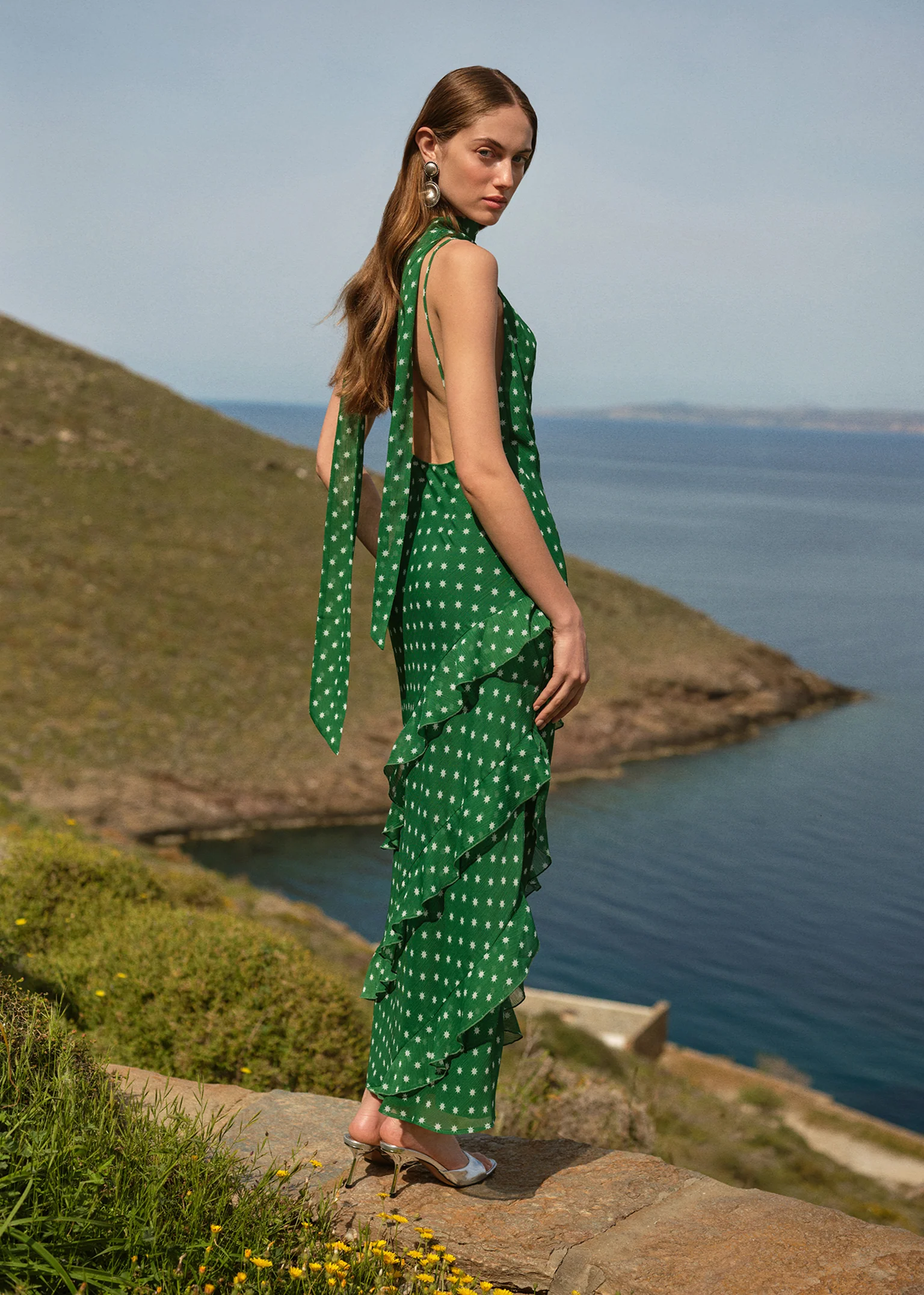 Taylor Dress in Green Starburst Print