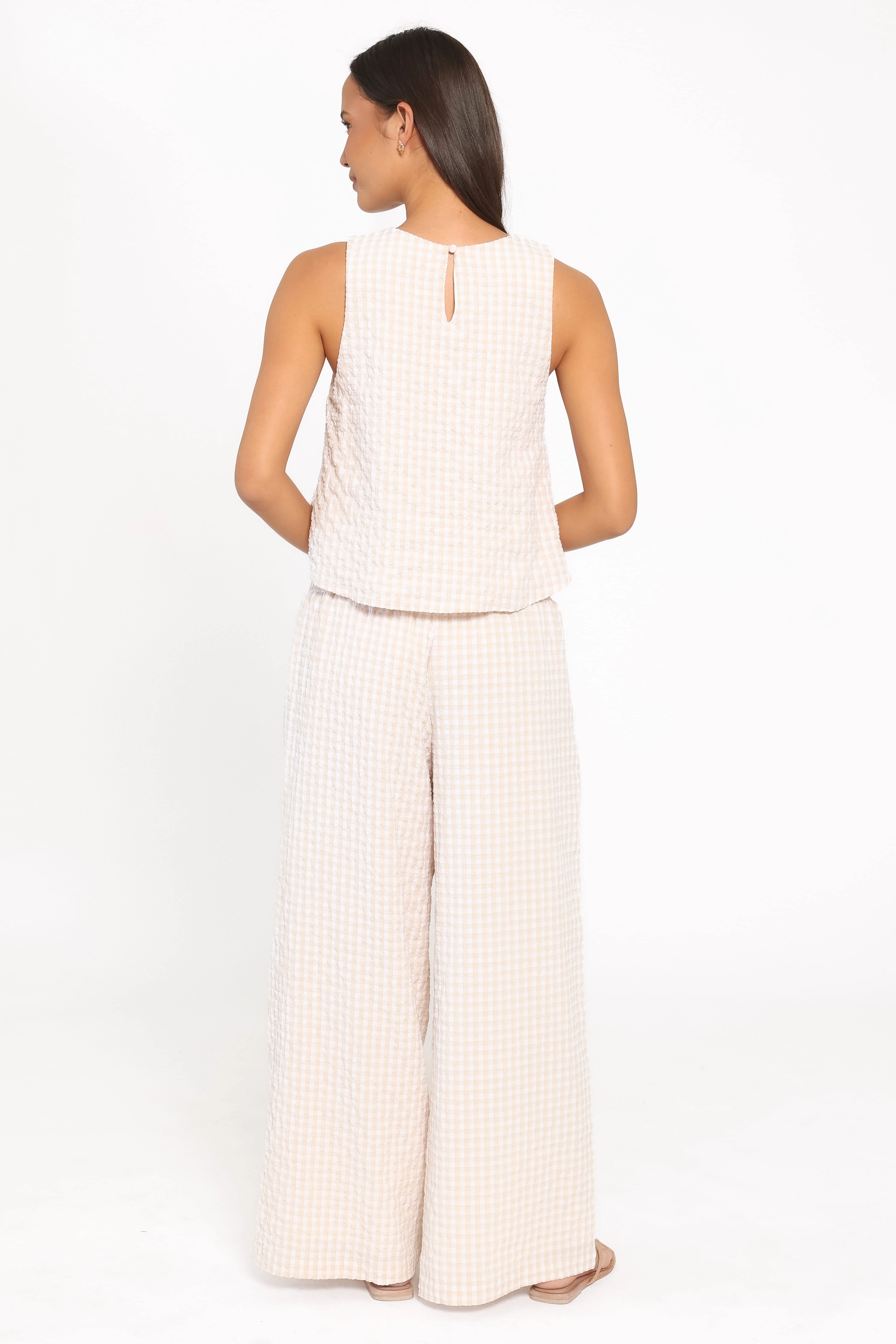 Jillian Smocked Pant Set - Beige Gingham