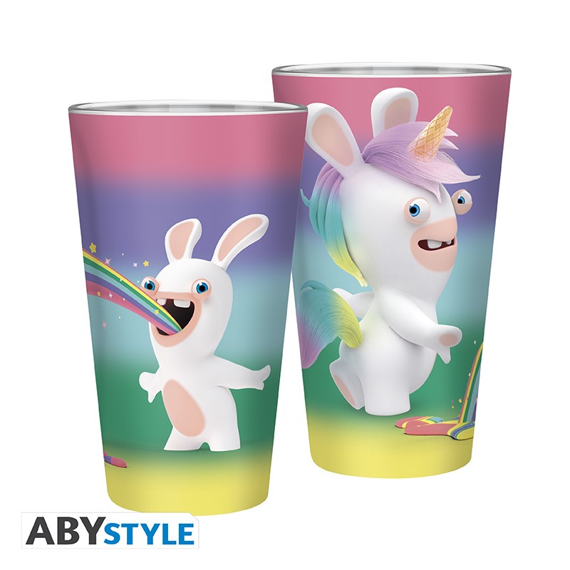 RAVING RABBIDS Large Glass Rainbow Rabbids
