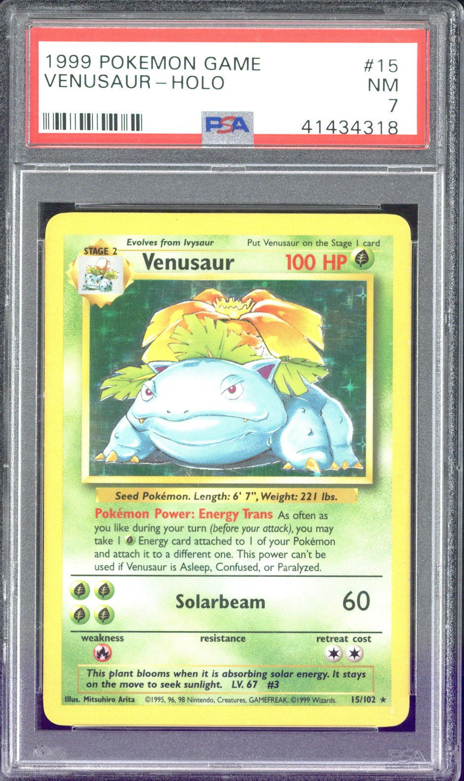 1999 Pokemon Game Venusaur Holo #15 PSA 7