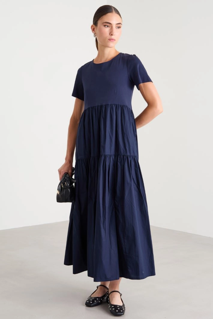 Long jersey and poplin dress - BLUE