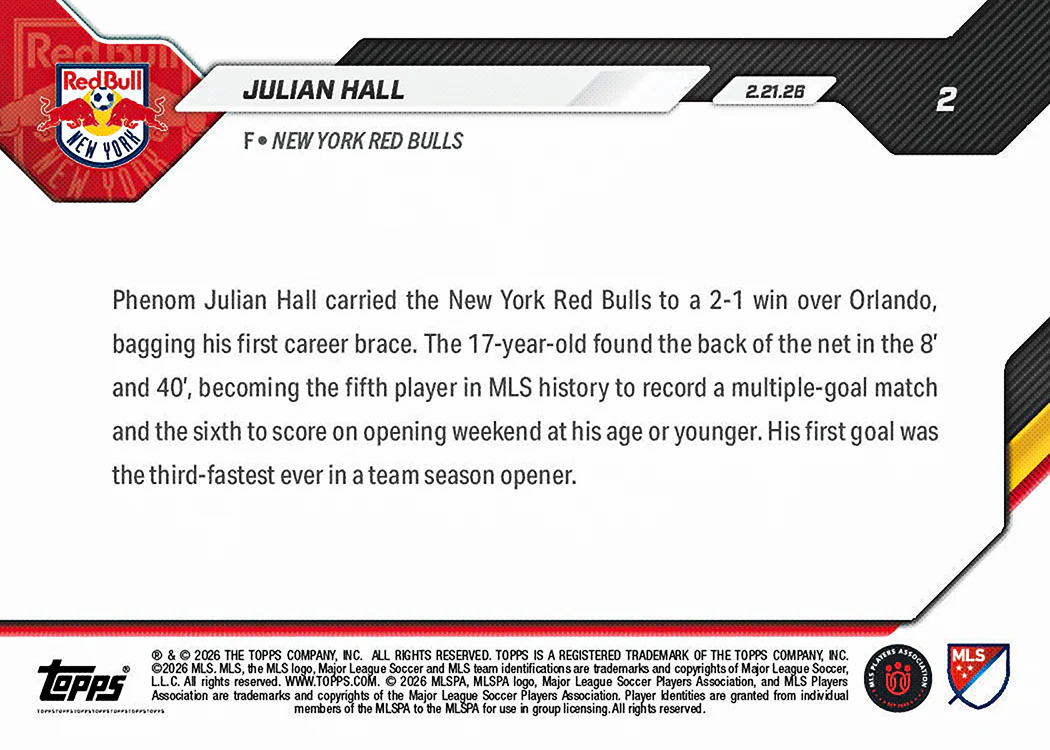 Julian Hall - 2026 MLS Topps NOW® - Card 2 - PR: 401