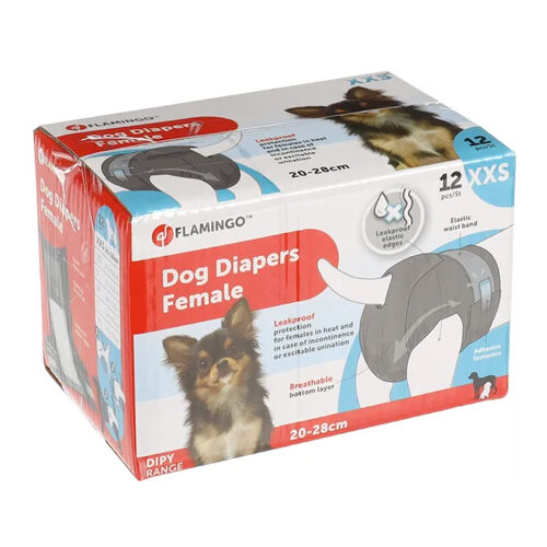 Flamingo Disposable Nappy for Female Dogs - XXS - Black