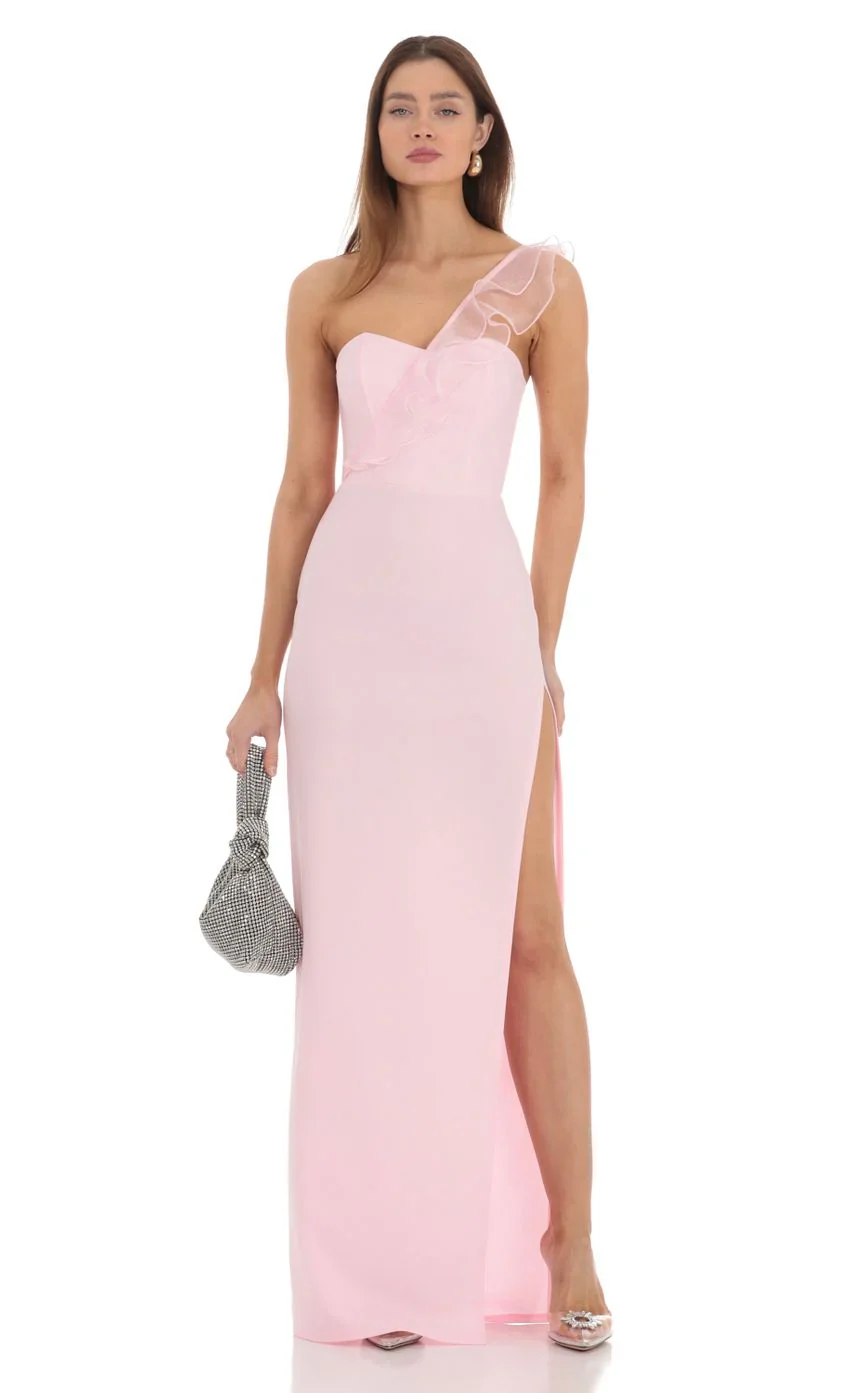 Corset Cross One Shoulder Dress in Pink