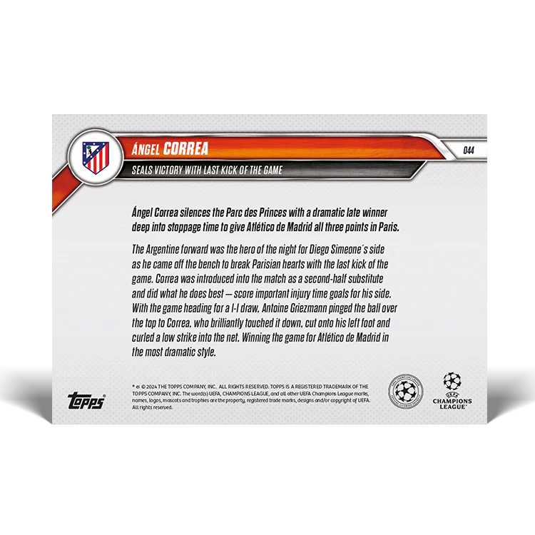 Ángel Correa - Seals victory with last kick of the game - 24/25 UCC Topps NOW® Card 44