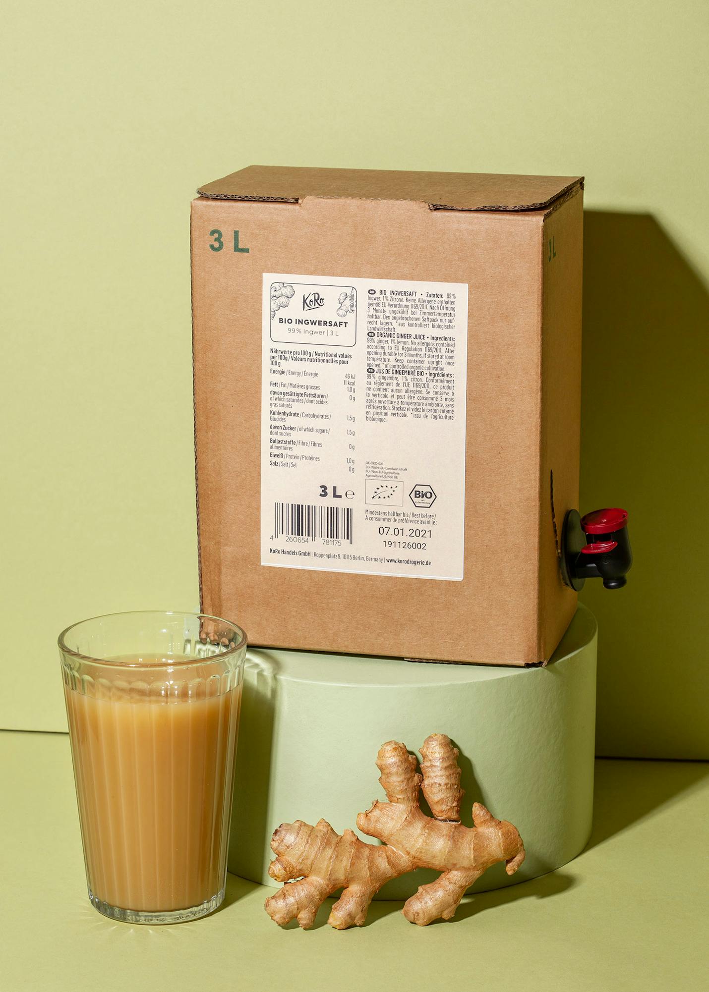 Organic pure ginger juice bag-in-box 3L