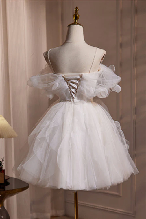 Off the Shoulder White Tulle Short Princess Dress