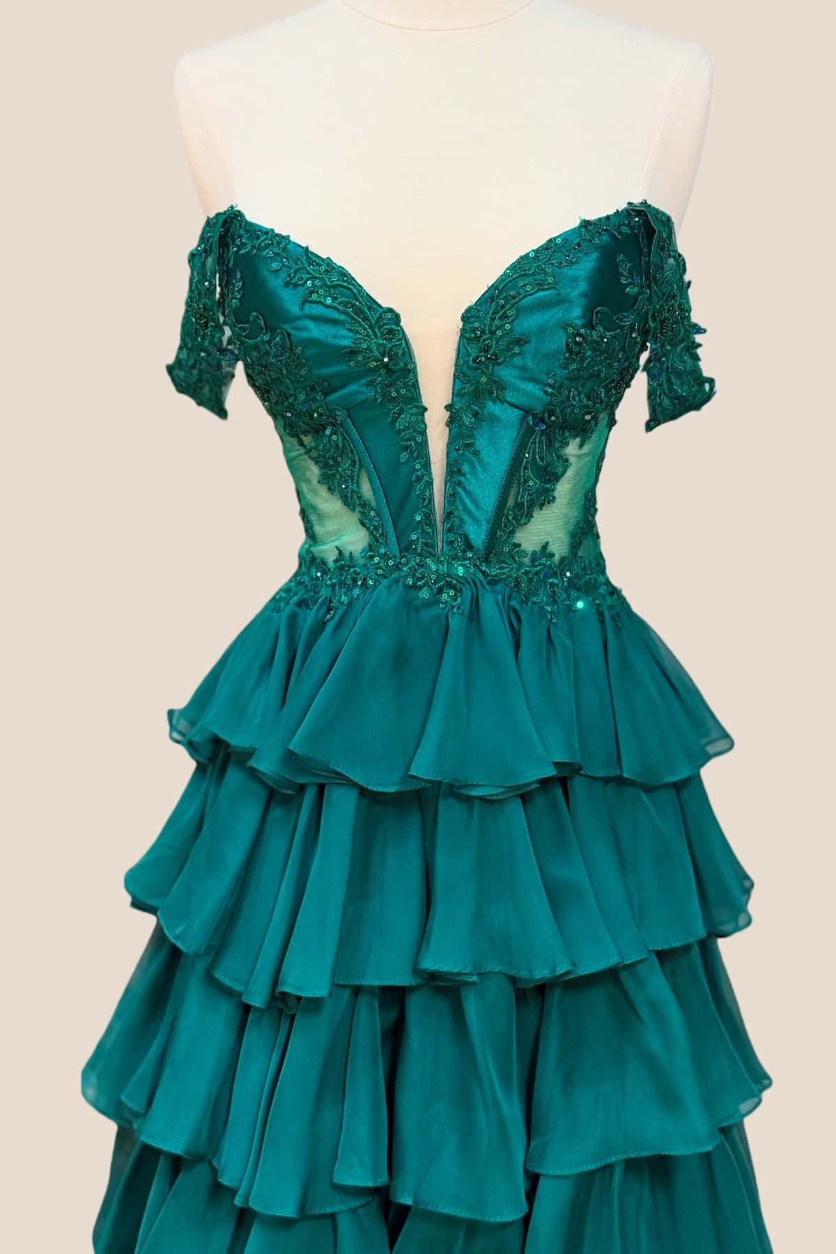 Turquoise Off the Shoulder Ruffle Long Dress