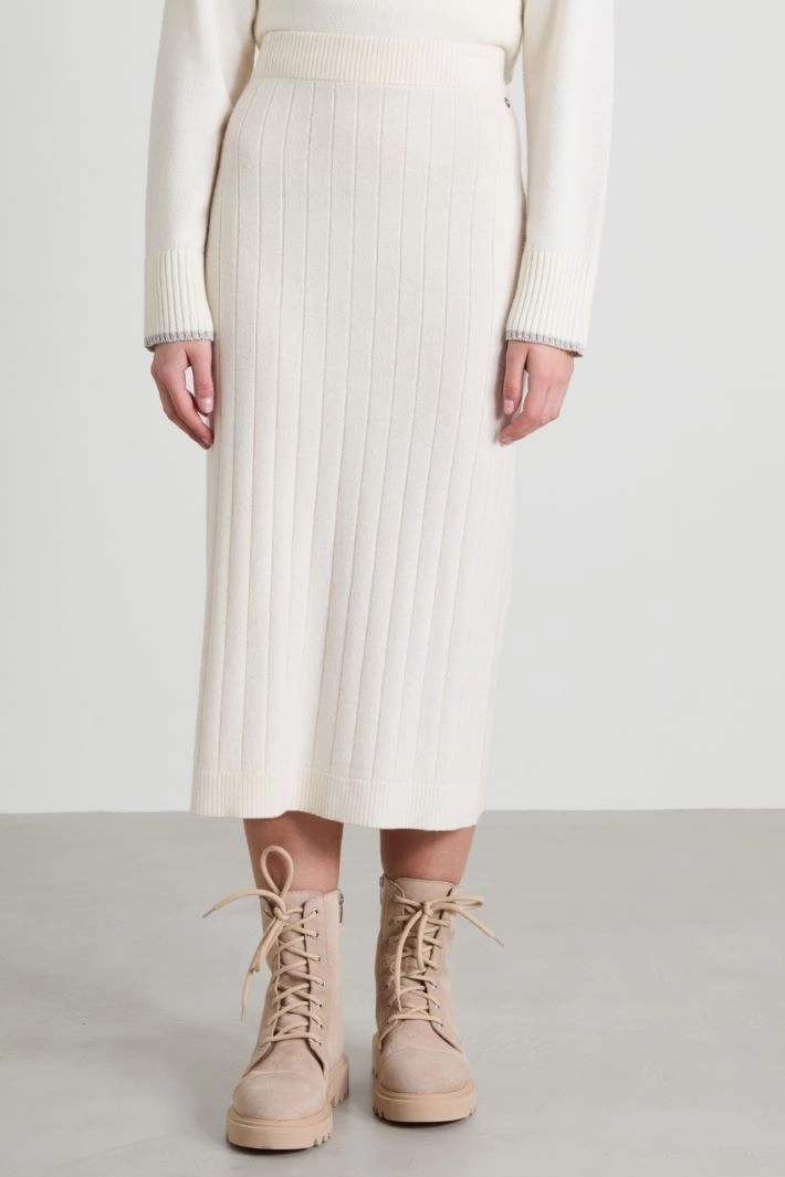 Rib-knit midi skirt - CREAM