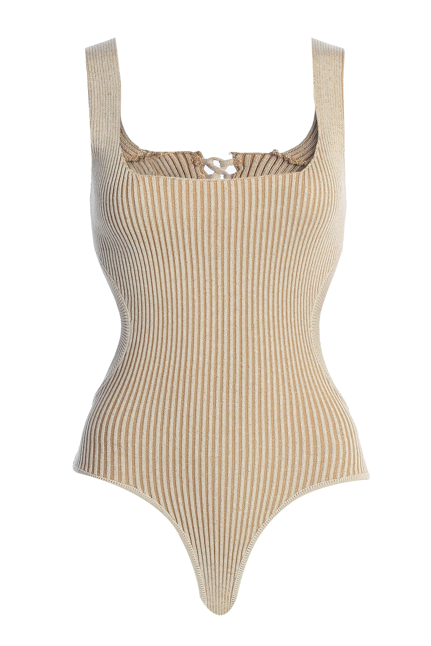 Taupe/White Deana Ribbed Bodysuit