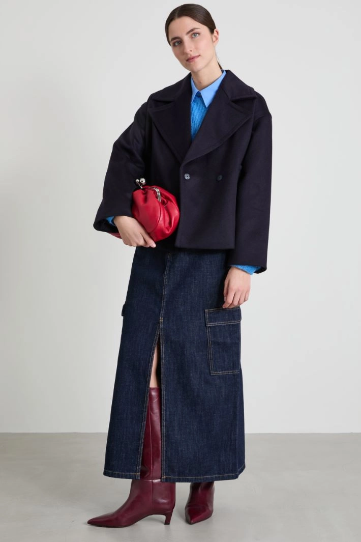 Wool drap pea coat - NIGHT BLUE
