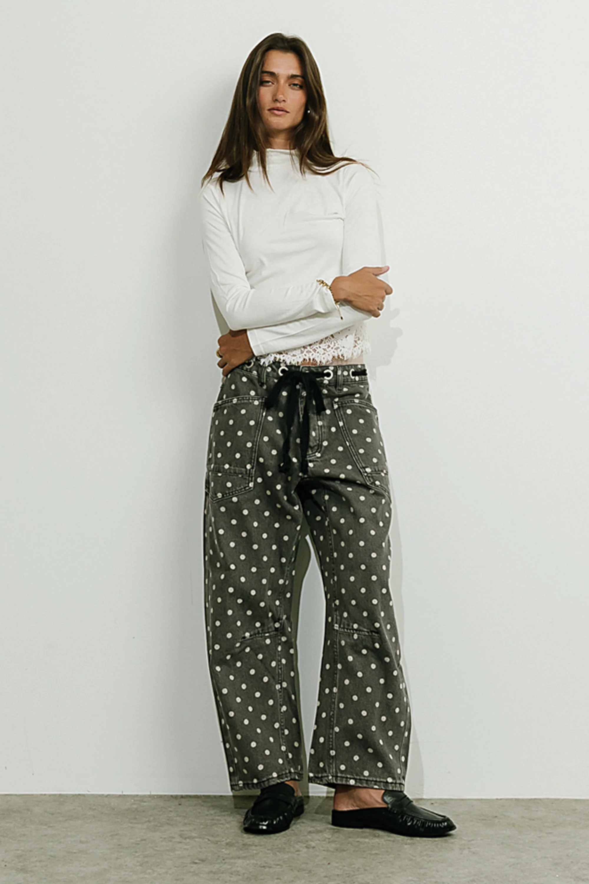 Priya Polka Dot Barrel Jeans in Grey