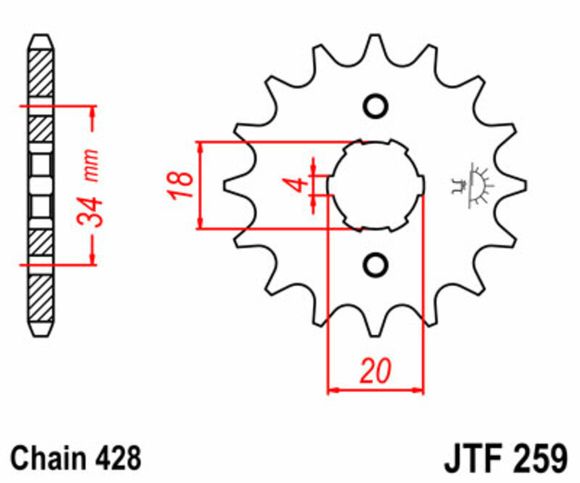 JT. Standard Steel Countershaft Sprocket 259 - 428Ref: JTC00336A / 1077310003