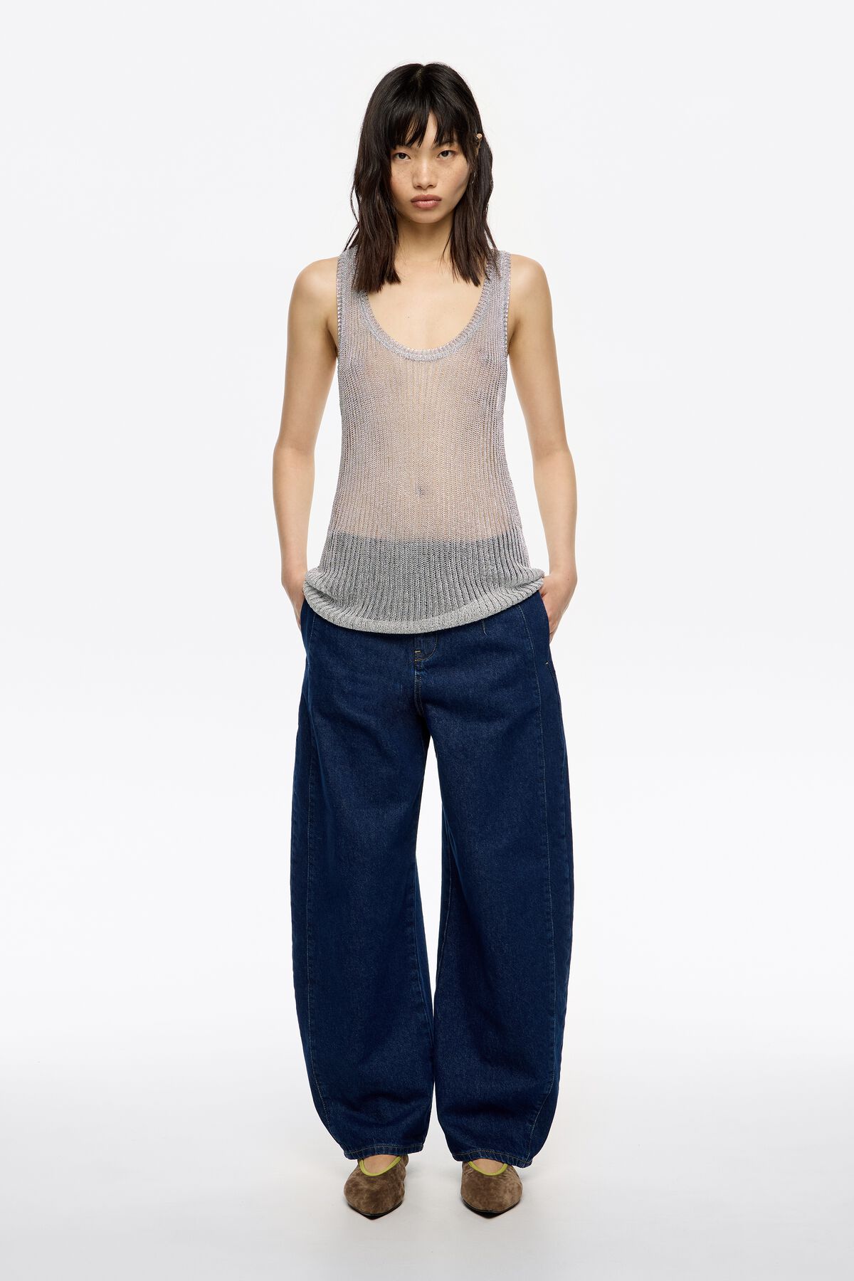 BARREL - Dark blue buckled denim jeans