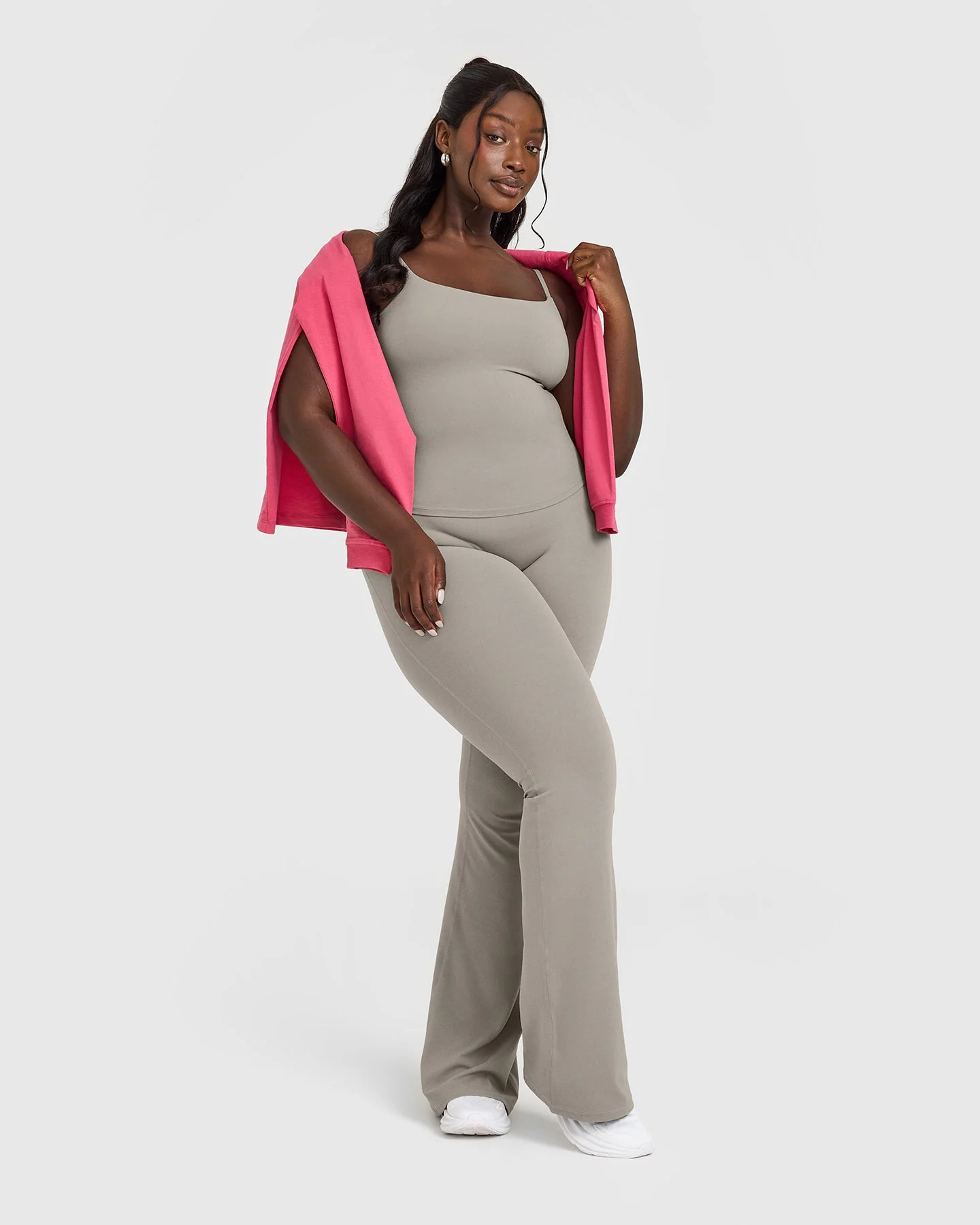 SoftMotion™ Strappy Vest with Built in Bra Shelf with White Logo | Warm Sand