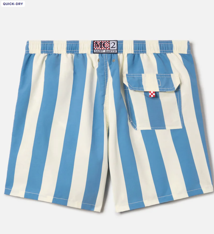SYROS SWIM SHORTS WITH WHITE AND LIGHT BLUE STRIPES