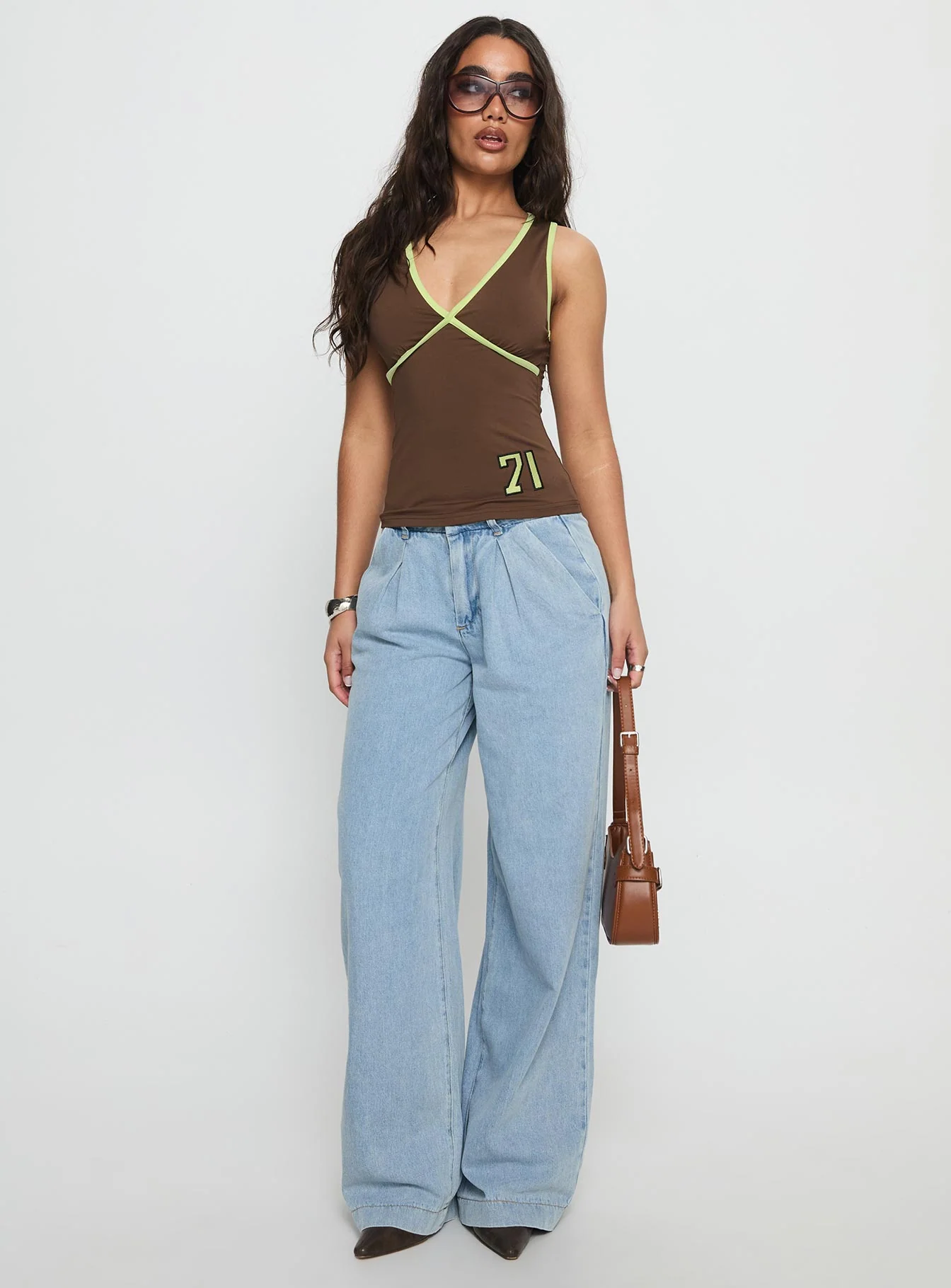 Siloh Mid Rise Wide Leg Denim Jeans Light Blue Wash