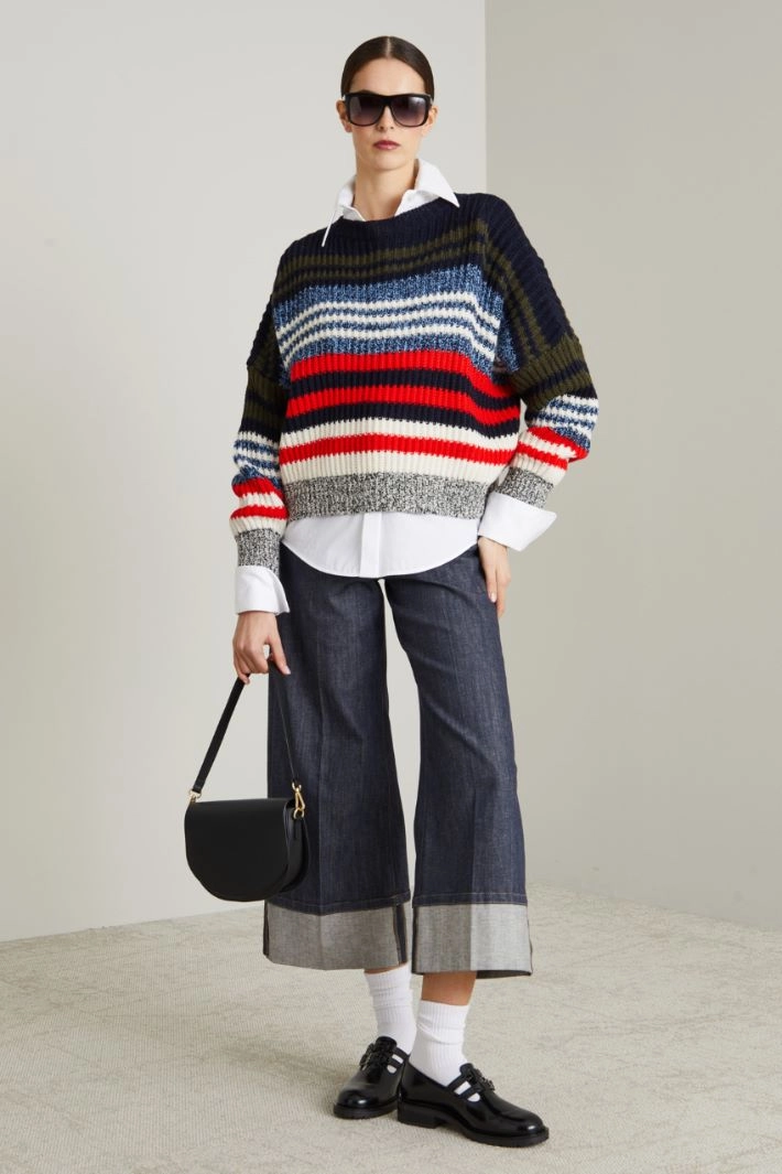 Boxy fit pure wool sweater - BLUE GREEN RED