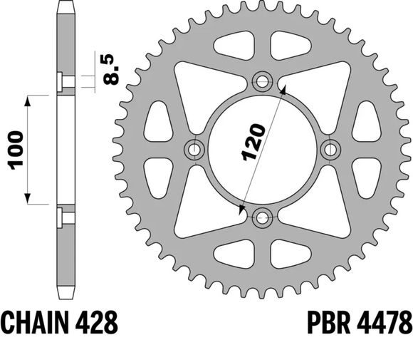 Ultra-light aluminum PBR sprocket 4478 - 428 50 teethRef: Pbr01582A / 1108848002