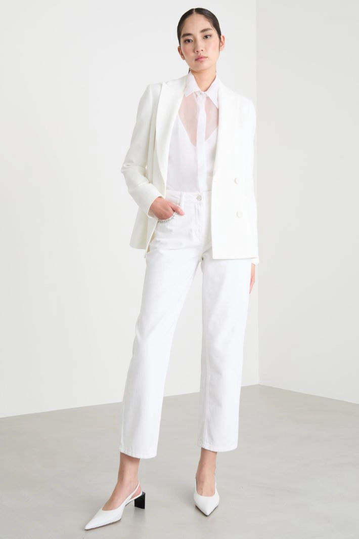 Straight-fit jeans with rhinestones - WHITE