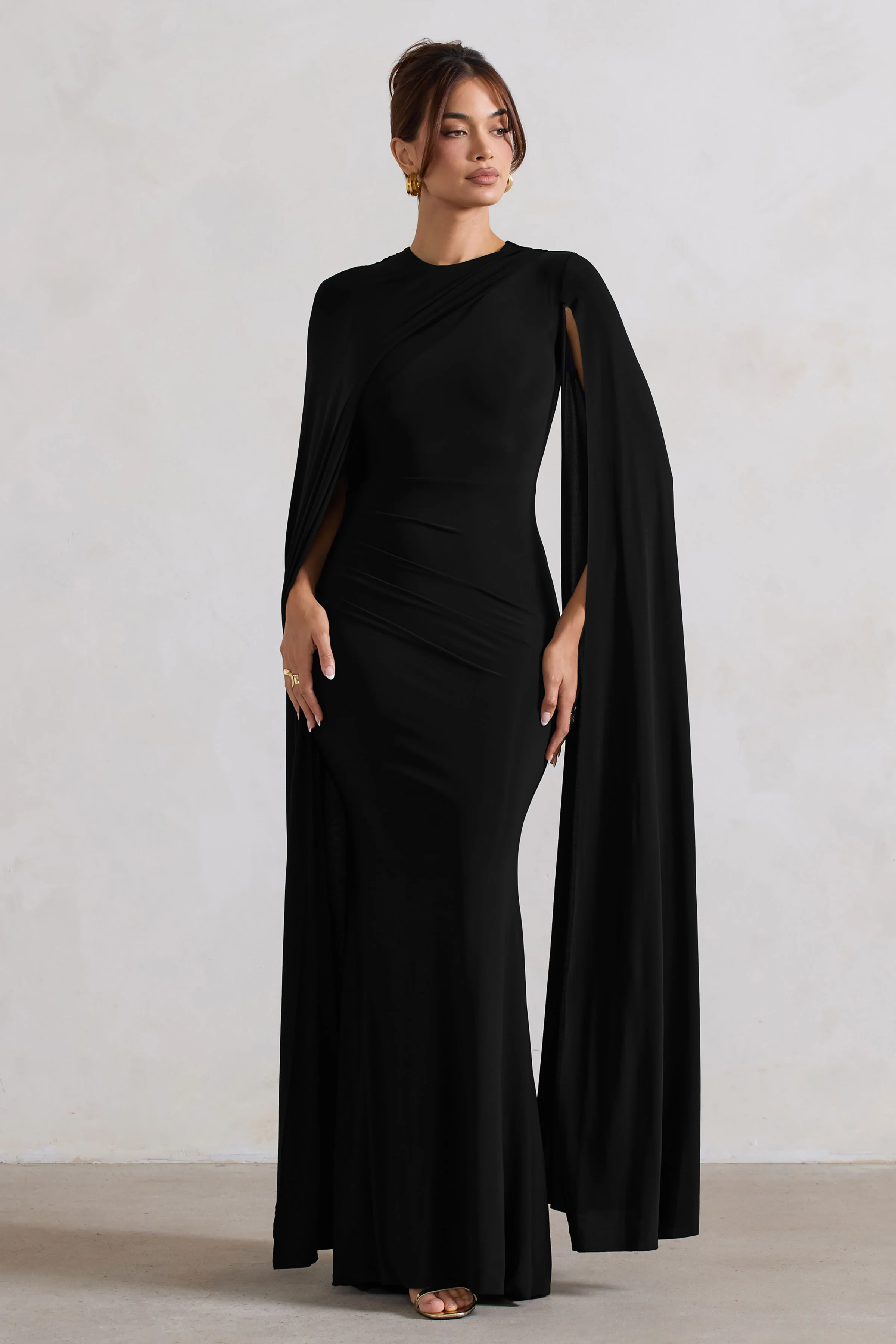Magdelena | Black Asymmetric Cape Maxi Dress
