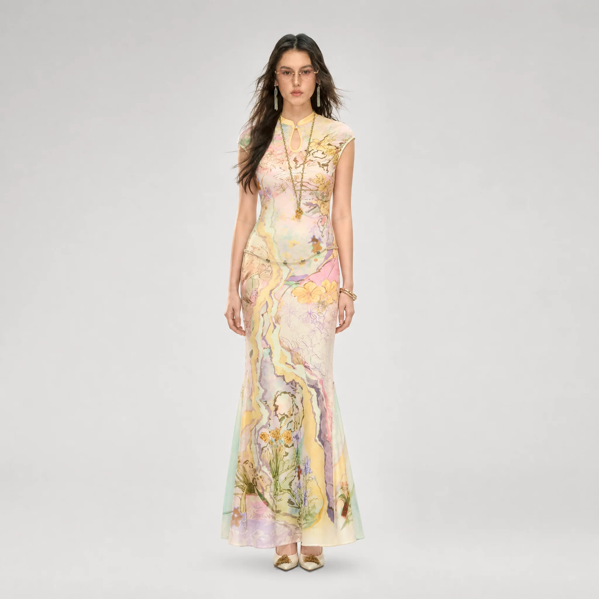 Draped Neck Fishtail Dress