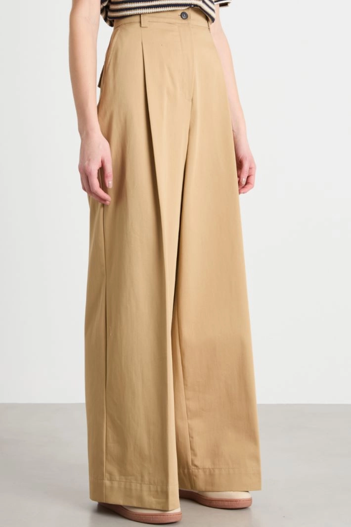 Wide-leg cotton gabardine trousers - CAMEL