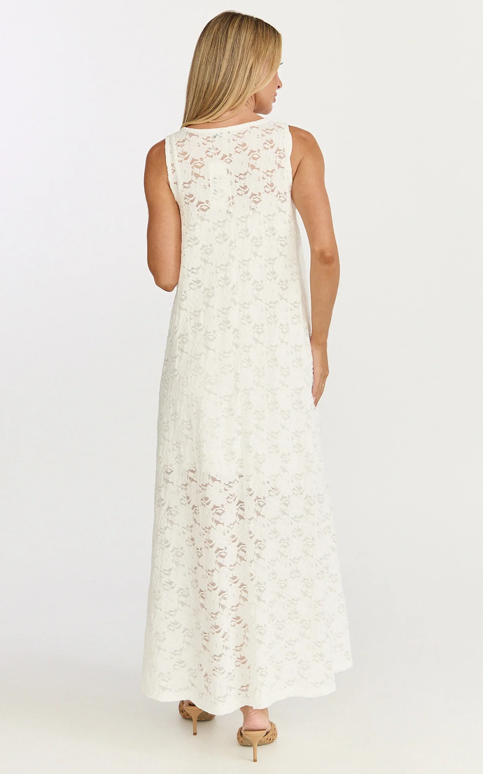 Bella Maxi Dress - Lace Shift Dress in Off White
