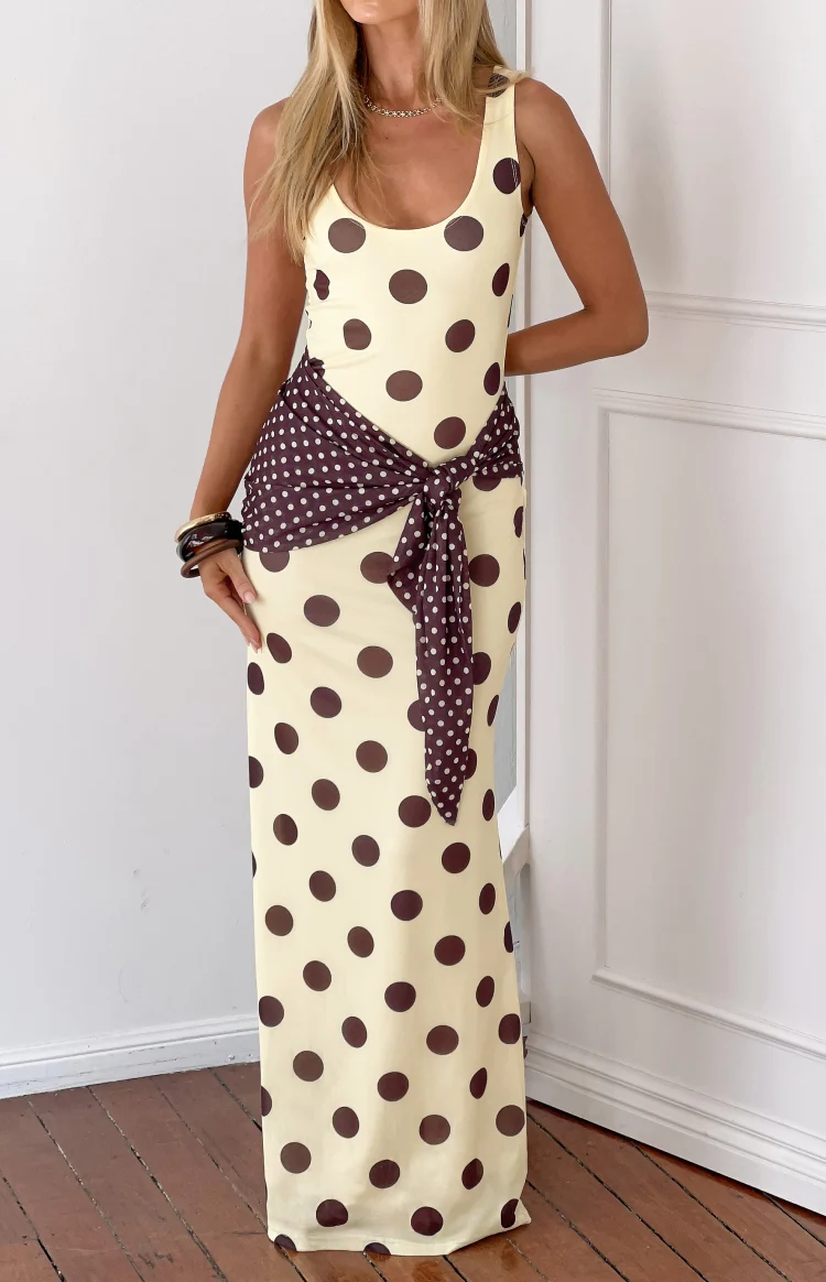 Kela Yellow Polka Dot Maxi Dress