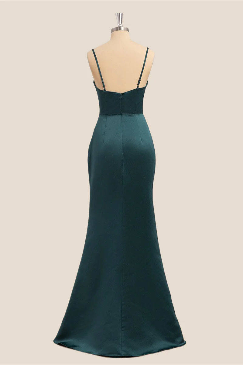 Dark Green Ruched Mermaid Long Formal Dress