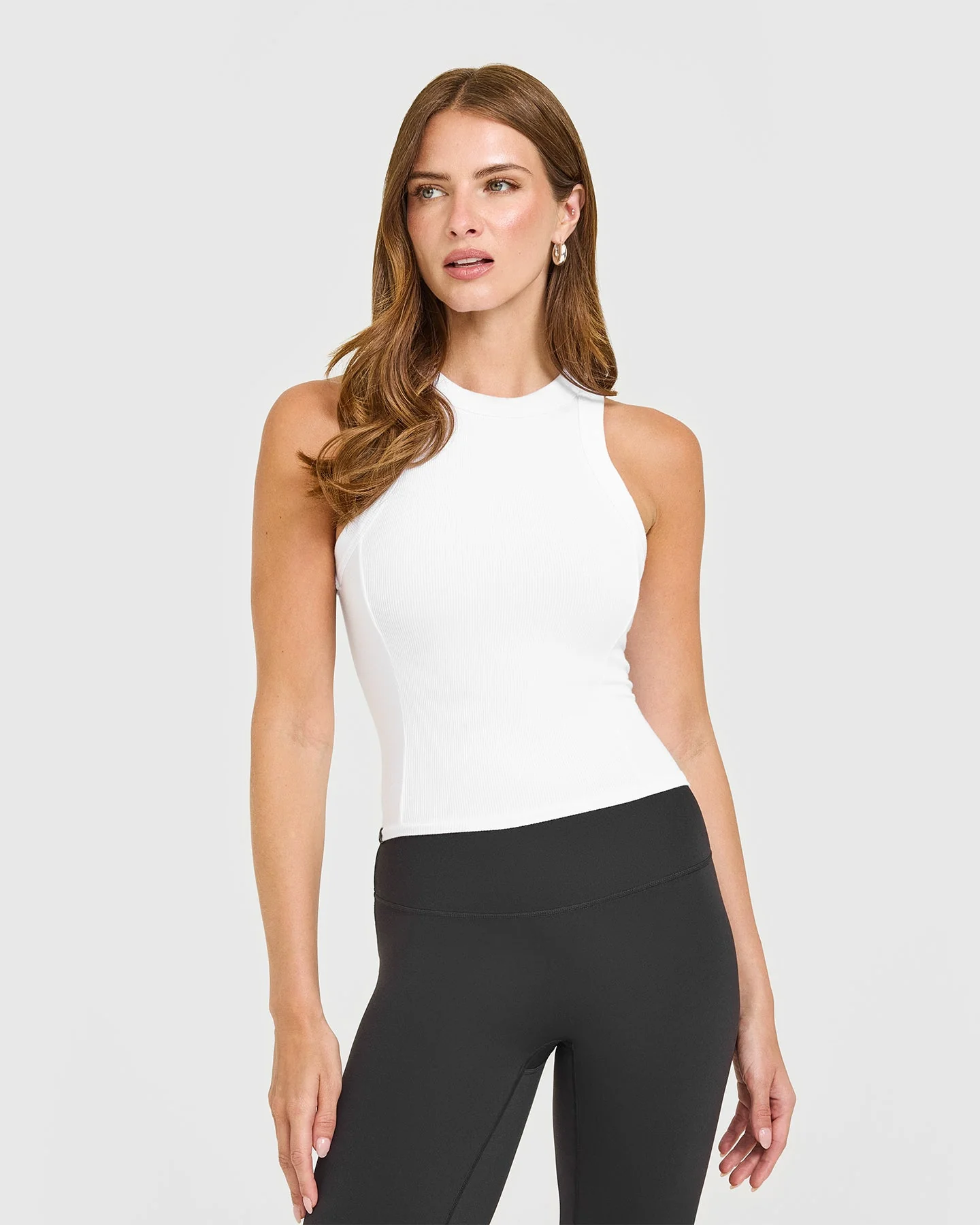 Mellow™ Rib High Neck Mid Tank Top | White