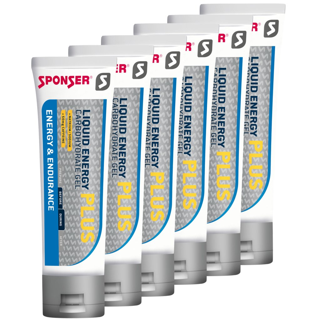 SPONSER Liquid Energy Plus - Carbohydrate Gel + Caffeine - Tube - 6x70g