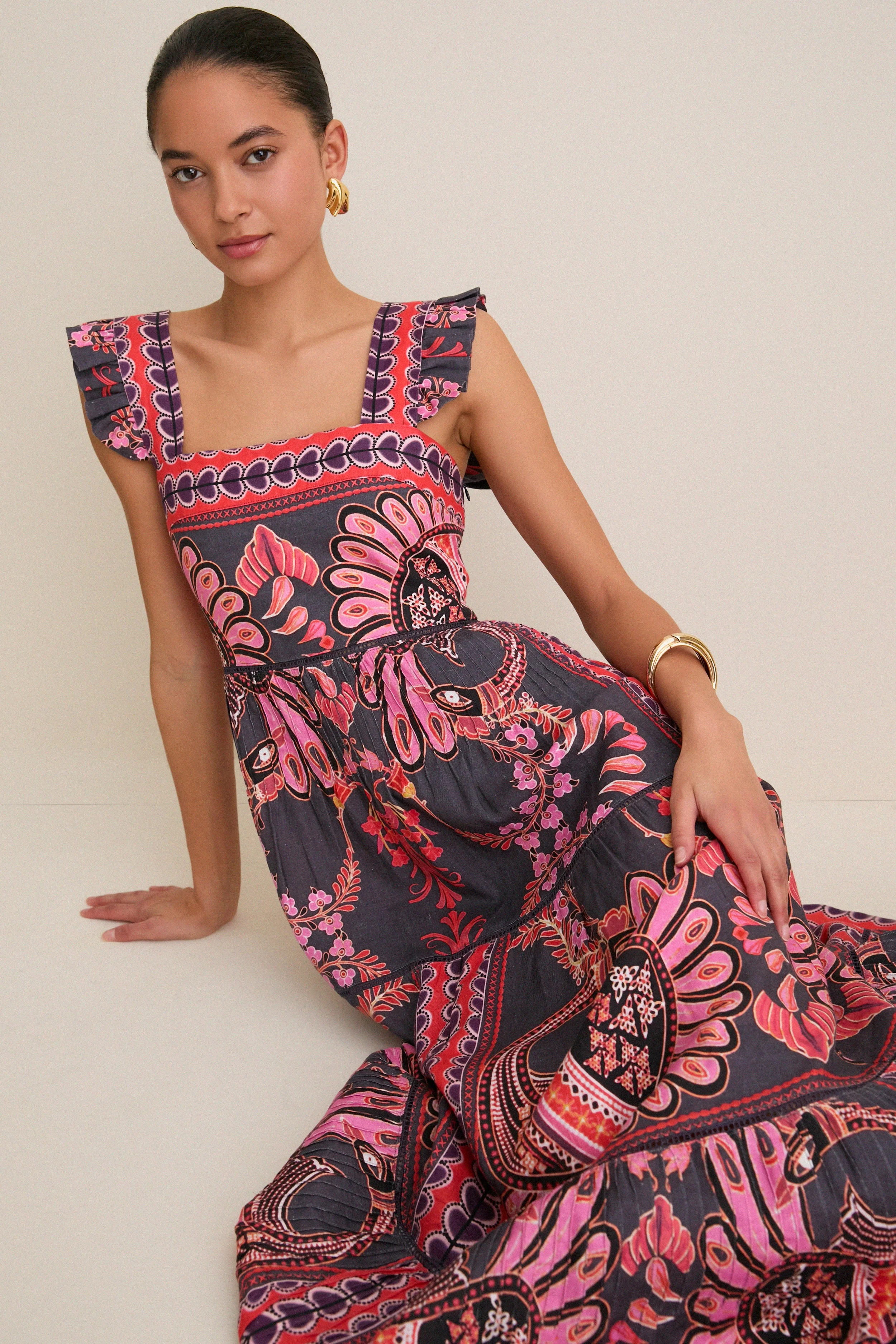 Black Pink Multicolor Sybill Midi Dress