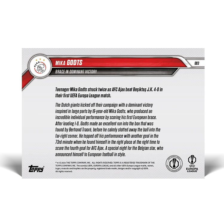 Mika Godts - Brace in dominant victory - 24/25 UEL TOPPS NOW® Card 3