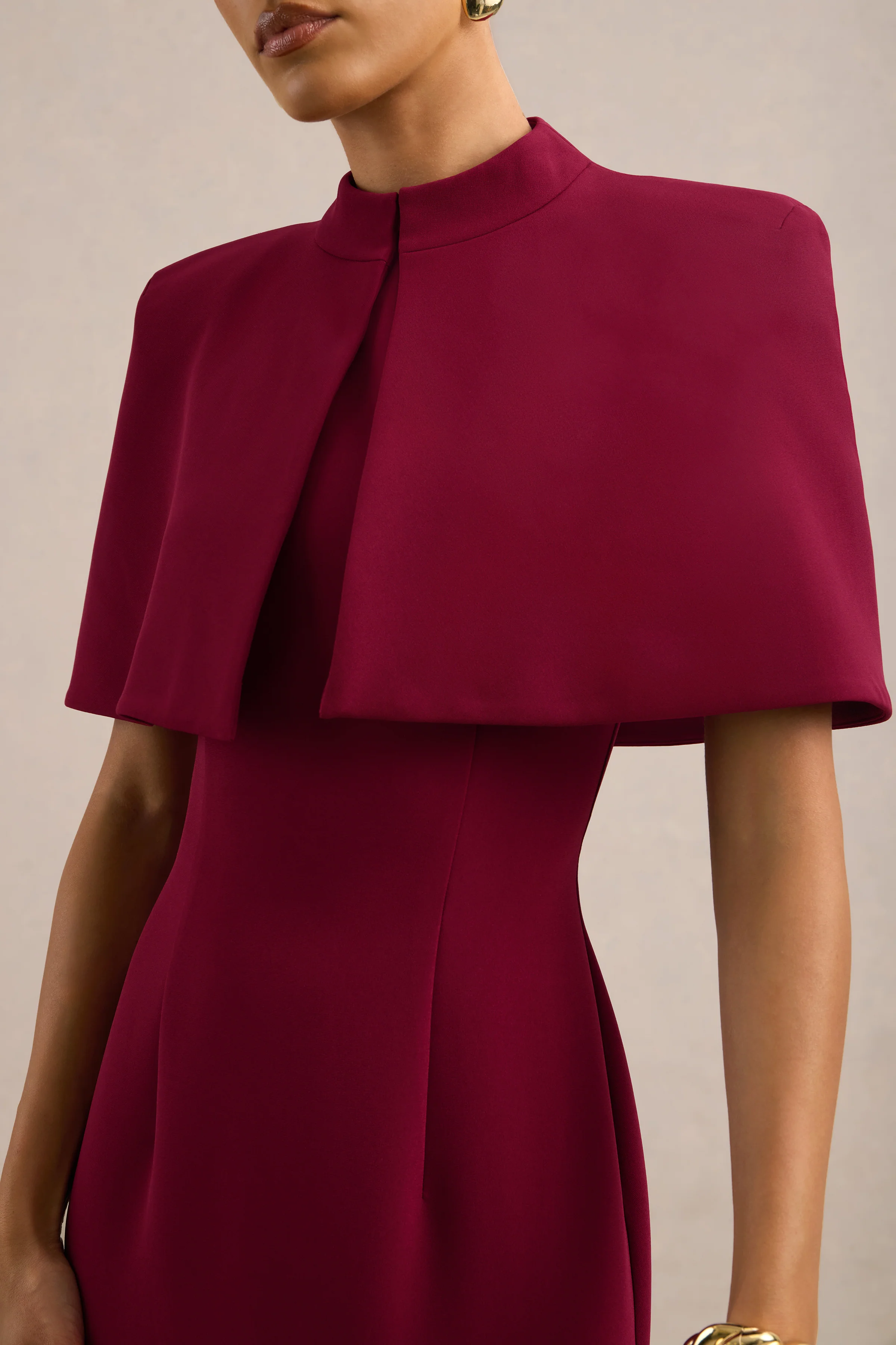 Deva | Burgundy High Neck Short Sleeve Cape