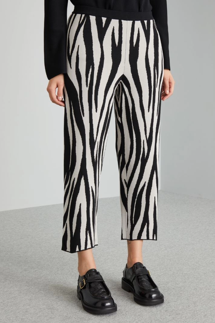 Jacquard knit trousers - BLACK WHITE CREAM