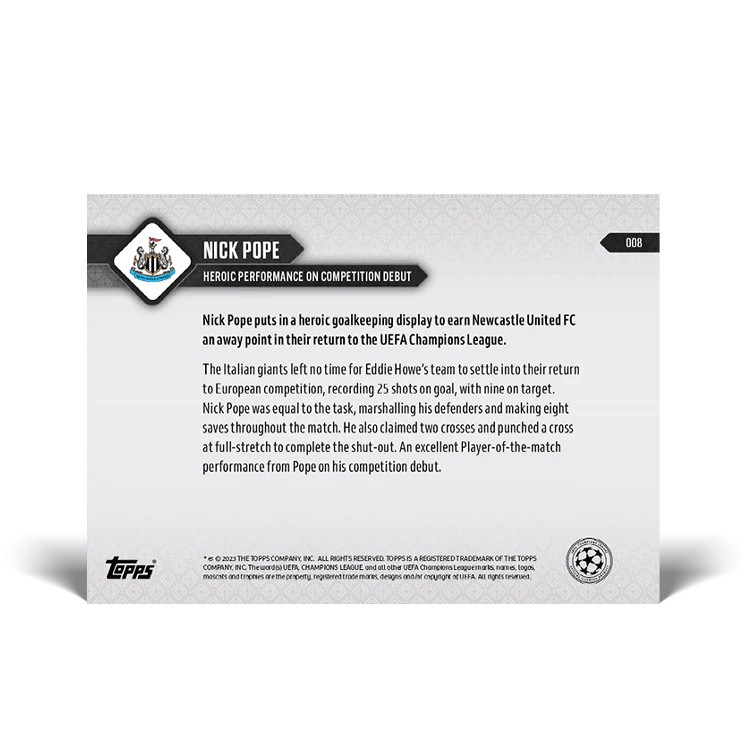 Topps UK - Nick Pope - Heroic performance on competition debut - UCL TOPPS NOW® Card #8