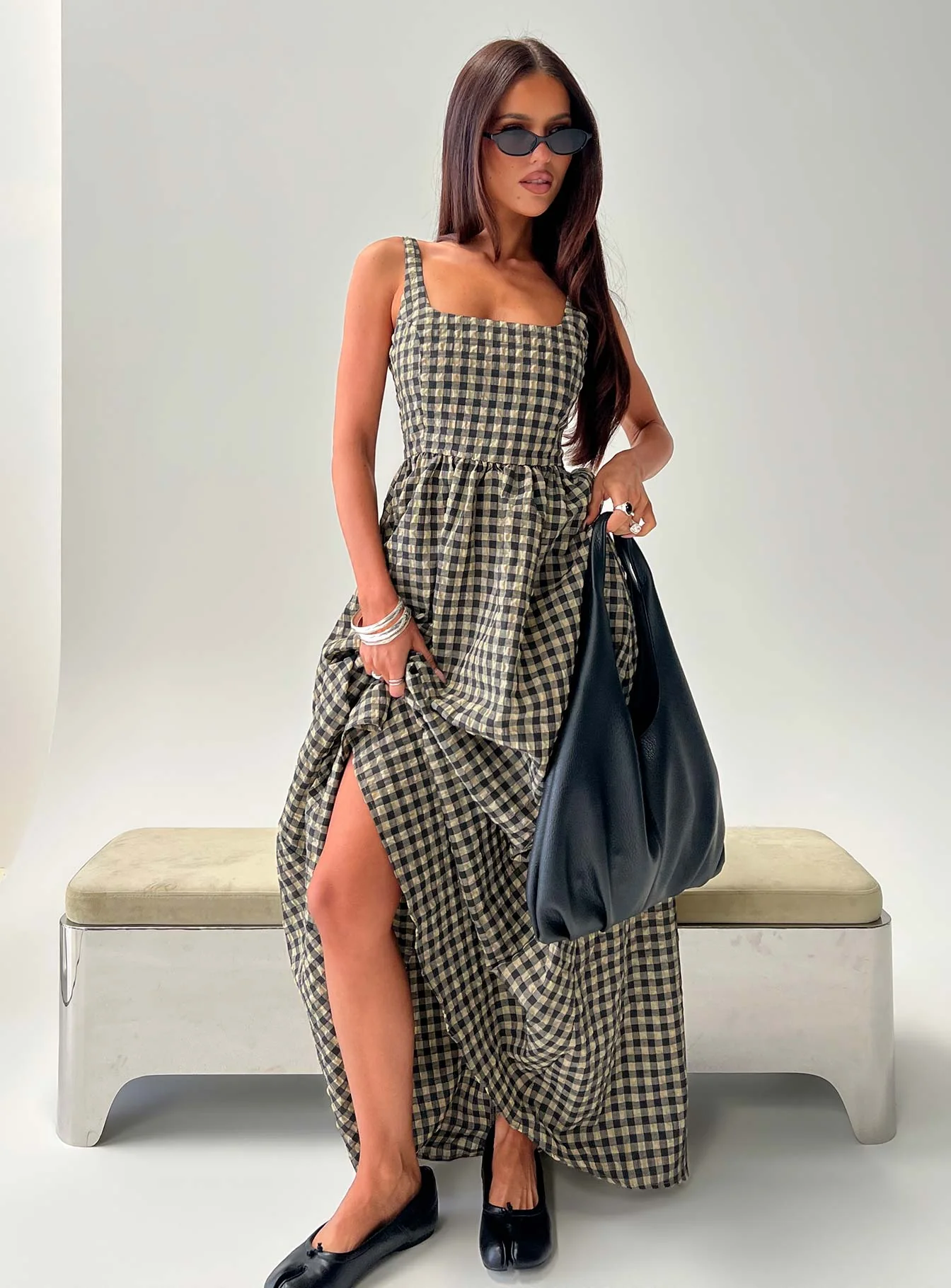 Cartmel Check Maxi Dress Black / Cream Petite