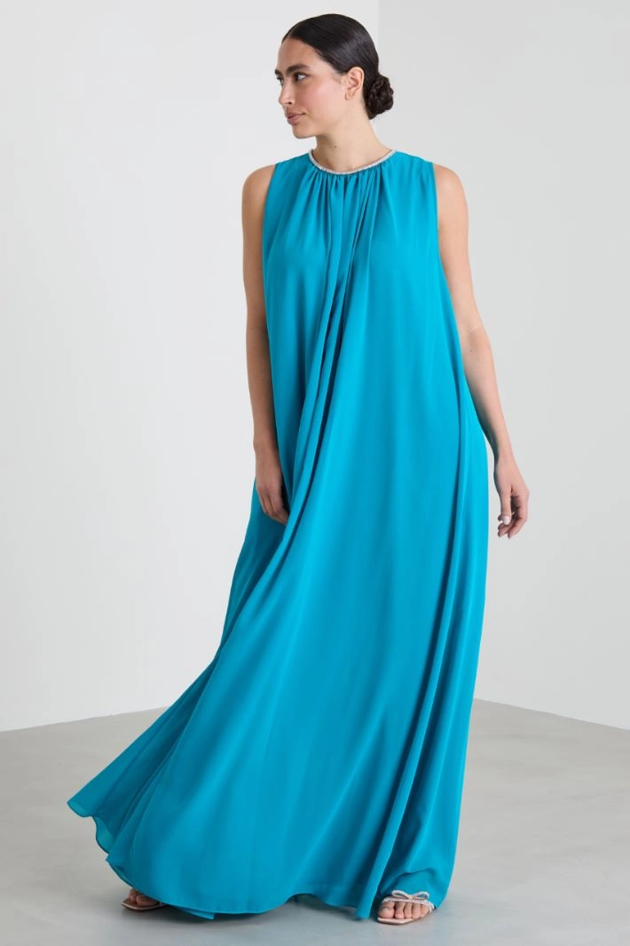 Long crepe dress - TURQUOISE