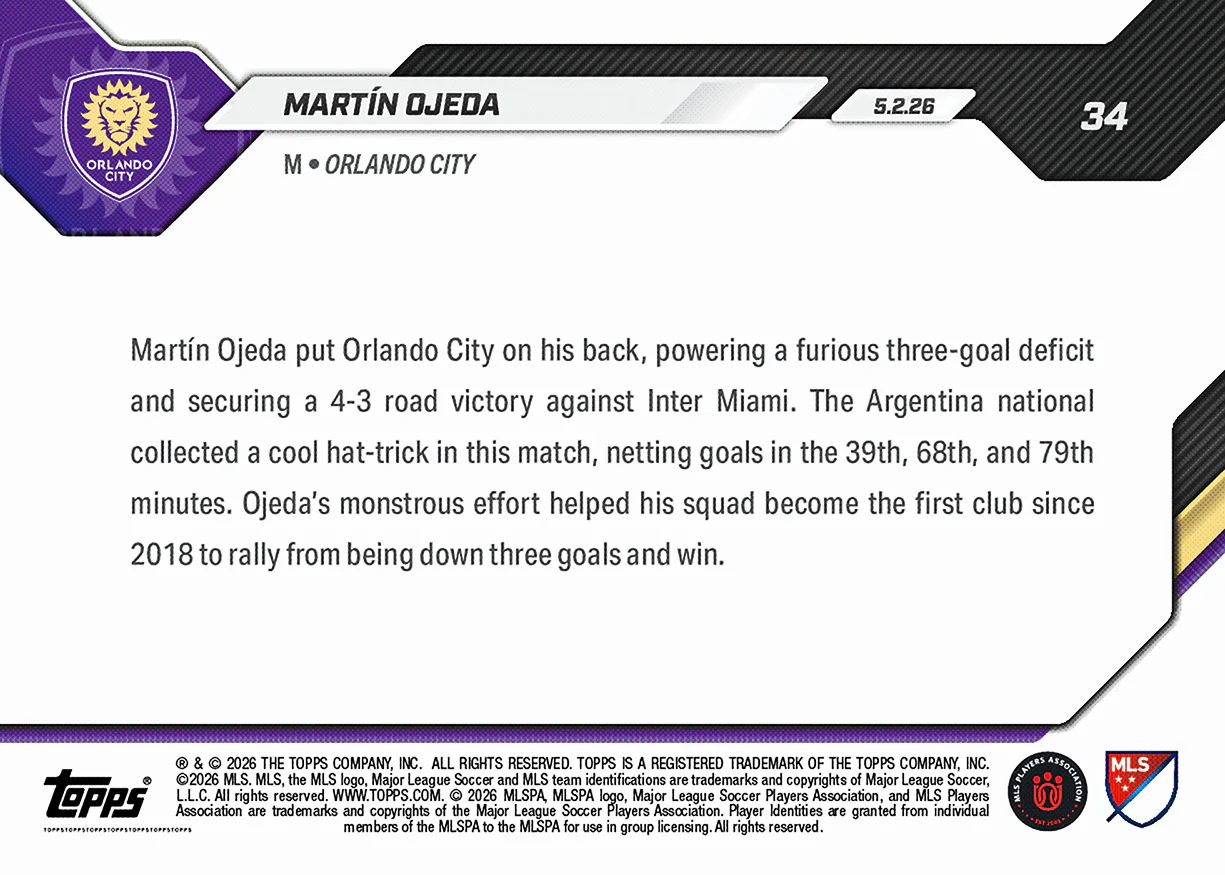 Martín Ojeda - 2026 MLS Topps NOW® - Card 34 - PR: 116