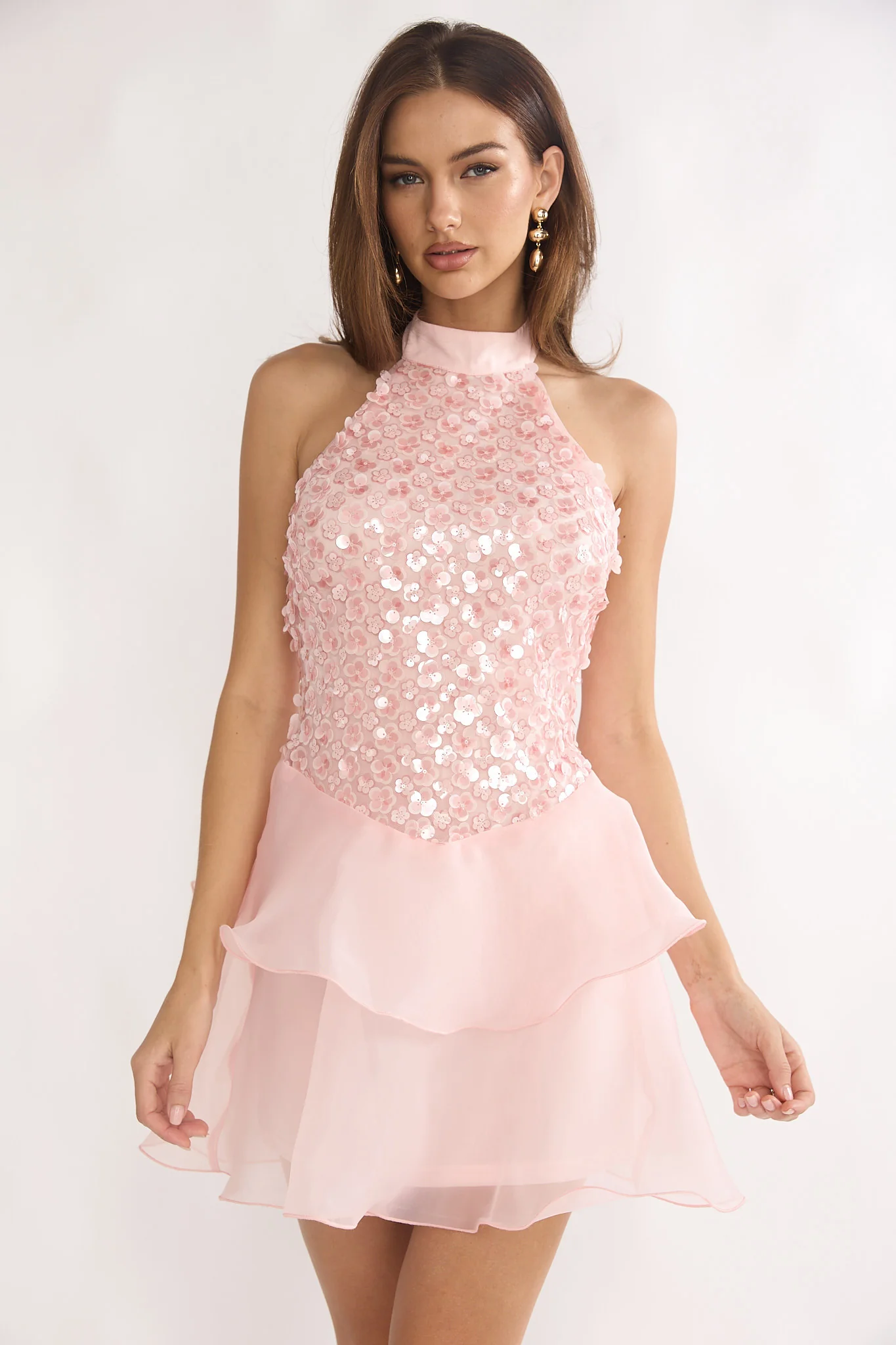 Brietta Embellished Bodice Mini Dress Blush