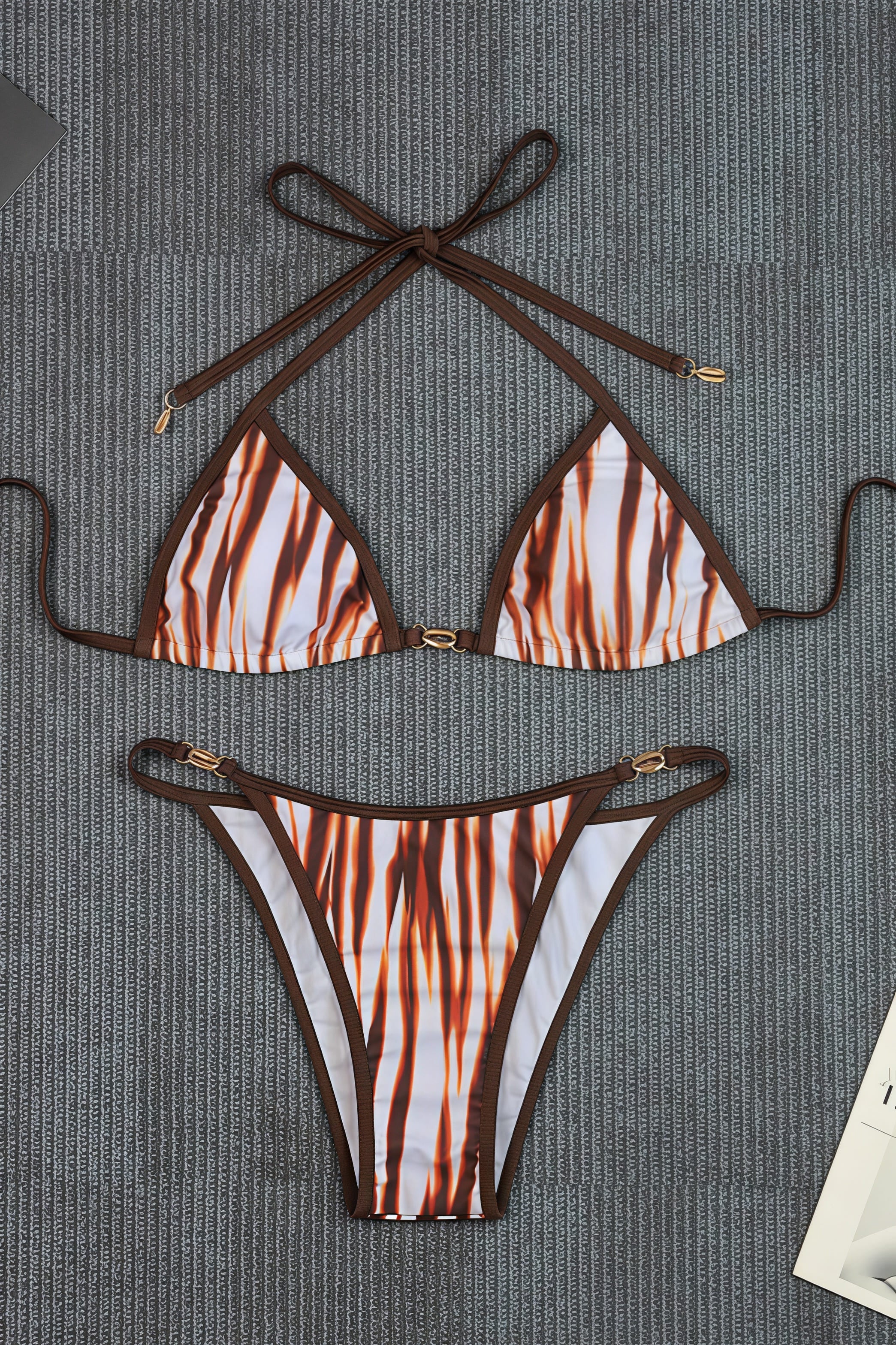 Chic Striped Print Tie Back High Waist Bikini Sets