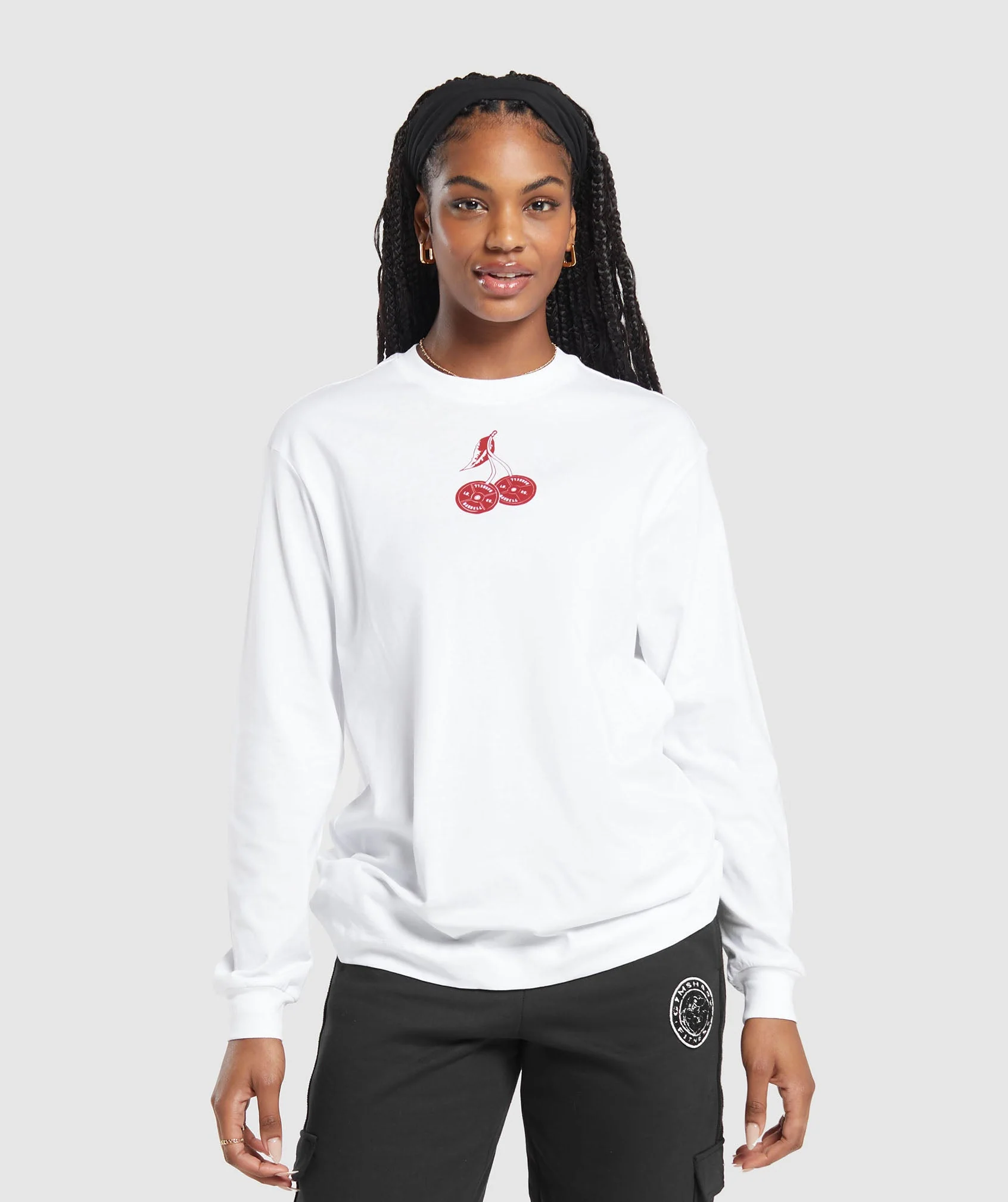 Barbell Cherries Long Sleeve Top White