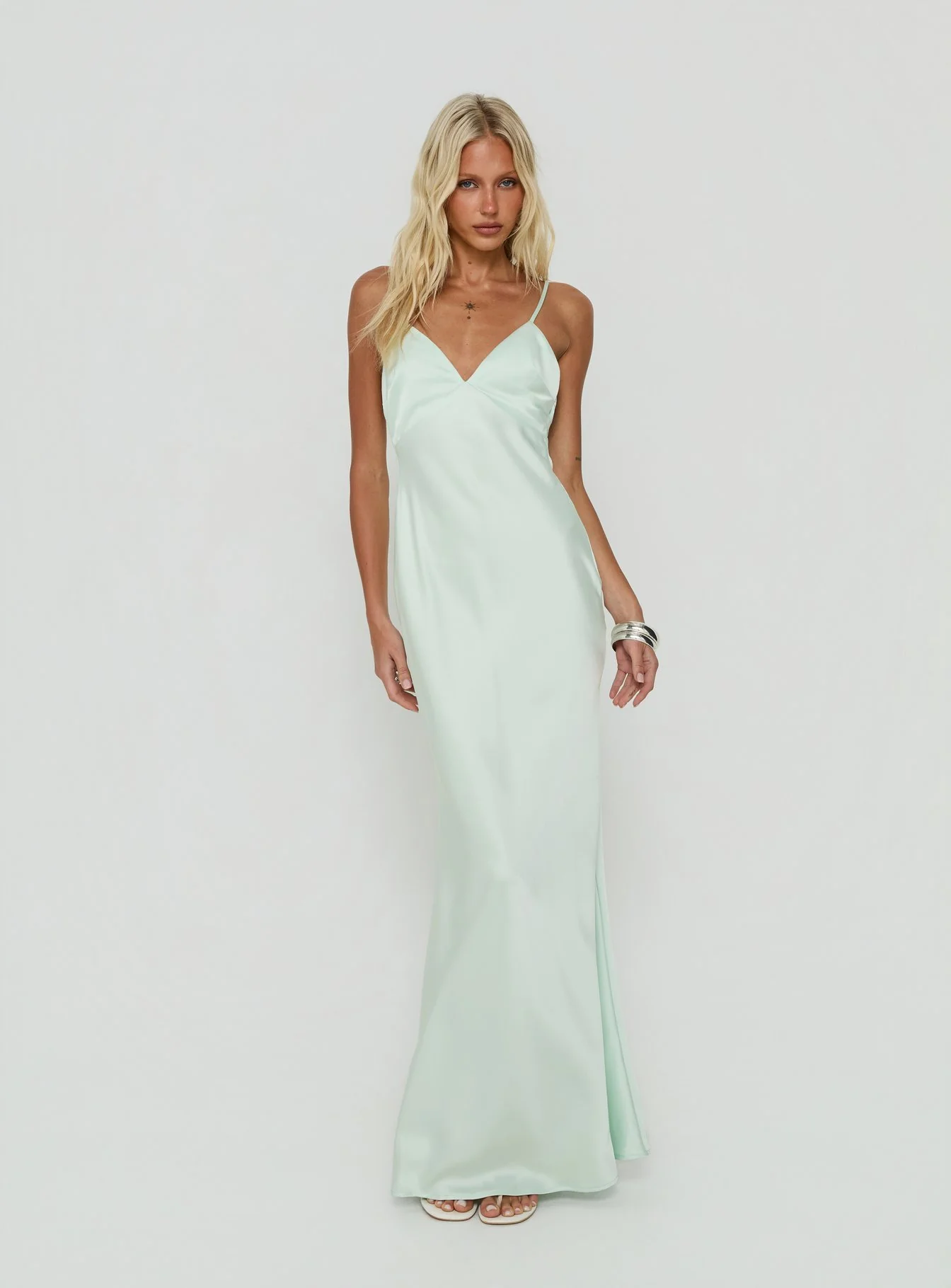 Flip A Switch Satin Lace Slip Maxi Dress Mint