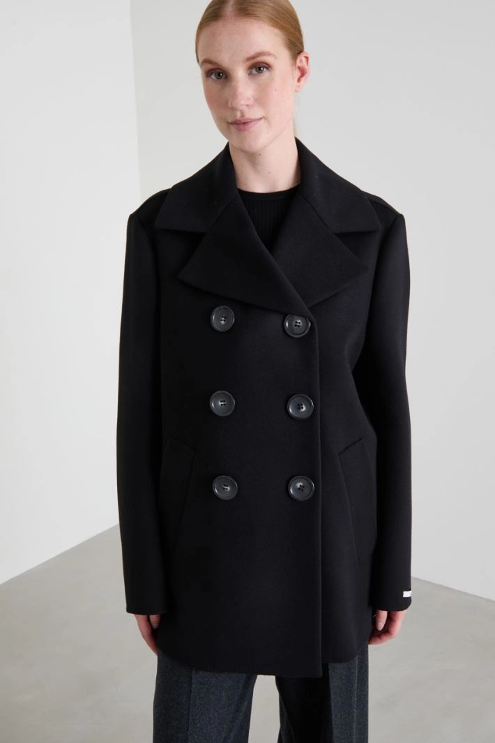 Double-breasted drap pea coat - BLACK