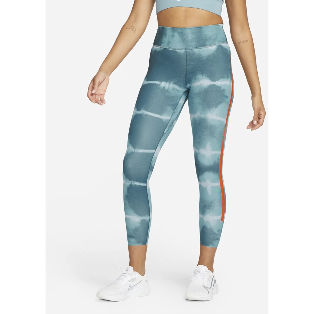 Nike Dri-FIT One Luxe Mid-Rise Printed Training Leggings Women - ash green/rush orange/clear DM7619-058