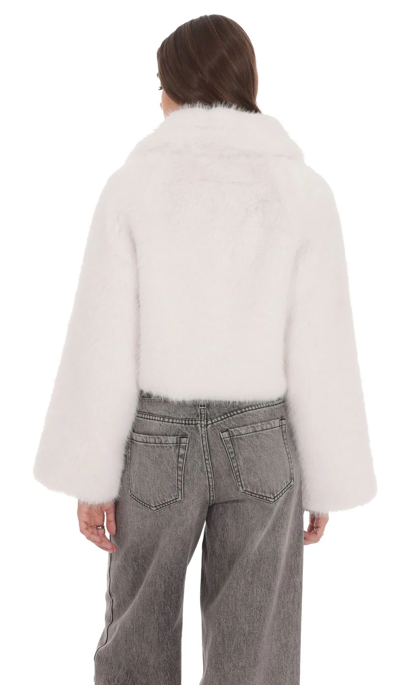 Faux Fur Cropped Jacket in Black